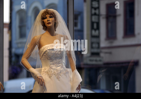 Mannequin wearing a wedding dress in Wheeling WV Downtown Stock Photo