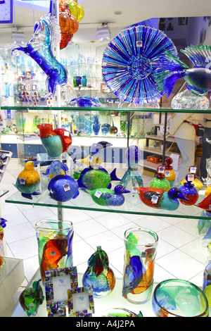 Murano glassware for sale in Venice glass shop Italy Stock Photo