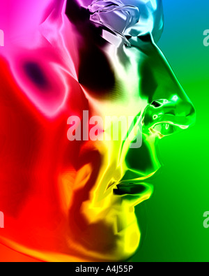 conceptual futuristic 3D computer generated male robot head Stock Photo