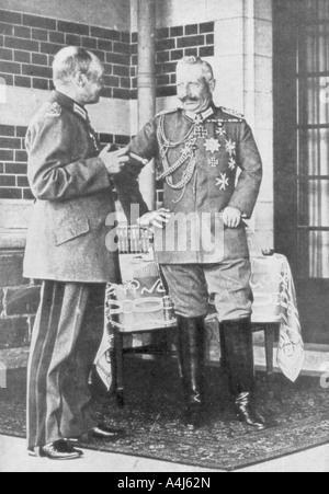Kaiser Wilhelm II of Germany and Frederick Augustus III of Saxony, June 1918. Artist: Unknown Stock Photo