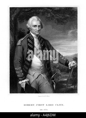 Major-General Robert Clive, 1st Baron Clive of Plassey, British statesman and general, (1833).Artist: WT Mote Stock Photo