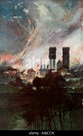 'Bombardment of Verdun with Incendiary Shells', France, 25-26 March 1916, (1926).Artist: Francois Flameng Stock Photo