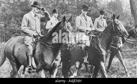 King George V riding in Windsor Great Park with his sons, c1930s. Artist: Unknown Stock Photo
