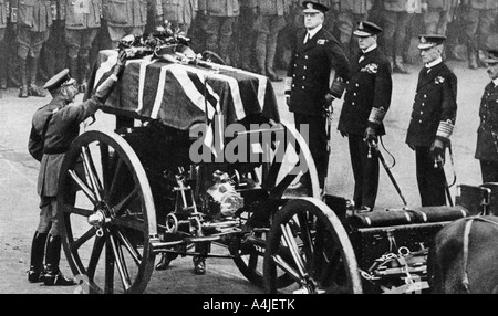 King George V places a wreath on the coffin of an unknown soldier, Whitehall, London, c1930s. Artist: Unknown Stock Photo