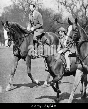 The  Duke of Gloucester riding with Princess Elizabeth in Windsor Great Park, c1936. Artist: Unknown Stock Photo