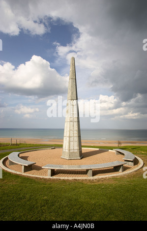 US Army 1st Infantry monument on Omaha beach at Colleville sur mer, Normandy, France Stock Photo