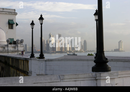 Panama City Skyline from Las Bovedas. Republic of Panama, Central America Stock Photo