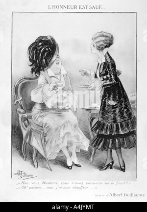 A caricature about two bourgeois French women, World War I, 1915. Artist: Albert Guillaume Stock Photo