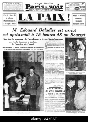 Peace!, front page of Paris-soir newspaper, 1 October 1938. Artist: Unknown Stock Photo