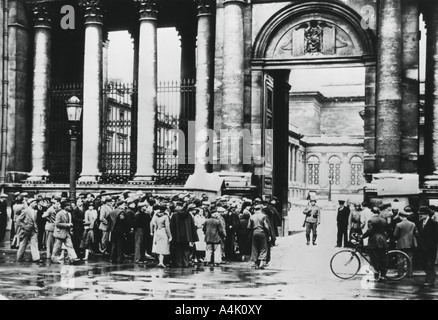 Queue outside the Bureau of Information for civilians in the Chamber of Deputies, Paris, July 1940. Artist: Unknown Stock Photo