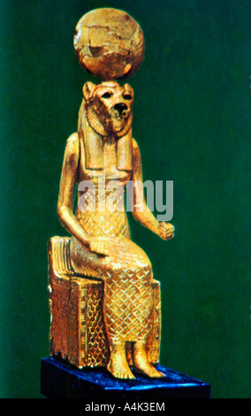 Seated statuette of the Ancient Egyptian goddess Sekhmet, 16th-13th century BC. Artist: Unknown Stock Photo