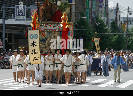 Colourful festival float being paraded during the Gion Matsuri in Kyoto Kansai Japan Asia Stock Photo