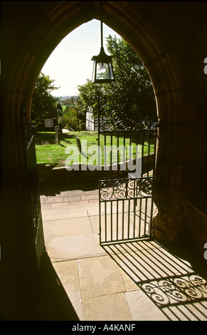 Cheshire Malpas light throug arched church door Stock Photo