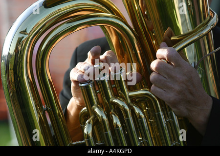 Person playing tuba, extreme close-up Stock Photo