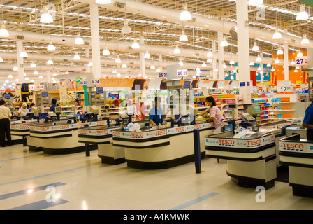 Checkout section of a large Tesco supermarket in Malaysia Stock Photo