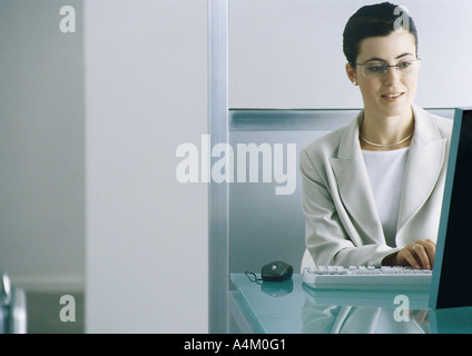 Woman sitting at computer typing Stock Photo
