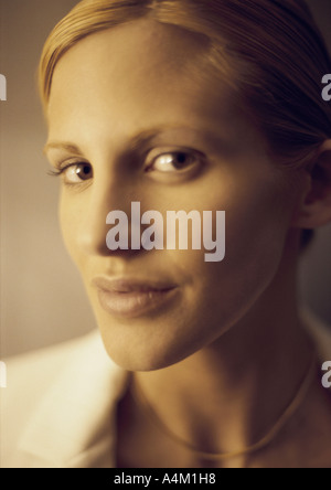 Blond woman close portrait sepia toned Stock Photo - Alamy