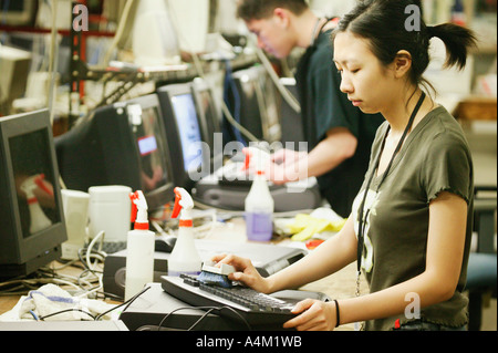 Cleaning a keyboard Stock Photo