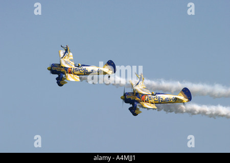 2 x Boeing PT17 Stearman with wing walkers Stock Photo