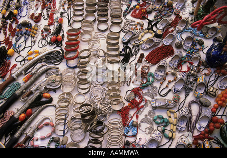 Fes el Bali, Morocco. Bracelets and various ornaments on sale in the Medina souk Stock Photo