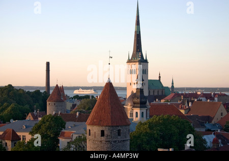 Old Town Rooftops and ferry from Toompea Castle Tallinn Estonia Stock Photo