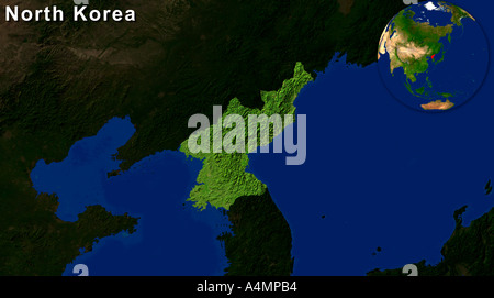 Satellite Image Of North Korea Highlighted Stock Photo