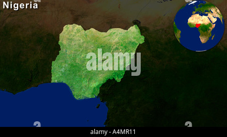 Satellite Image Of Nigeria Highlighted Stock Photo