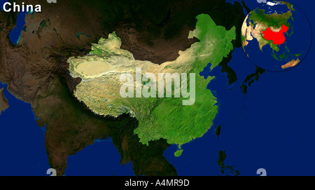 Satellite Image Of China Highlighted Stock Photo