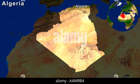 Satellite Image Of Algeria Highlighted Stock Photo