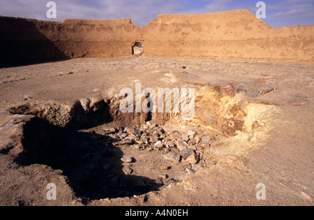 The hole where corpses were placed on the top of the Silent Towers near Yazd, Iran Stock Photo