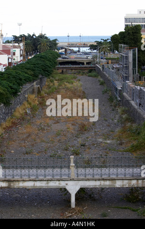 vertical dried up river bed of Barranco De Santos running through the middle of Santa Cruz de Tenerife