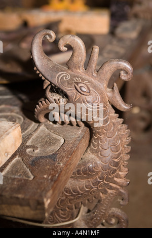 Malaysia Borneo Sarawak Cultural Village Crafts woodcarving Orang Ulu table bracket Stock Photo