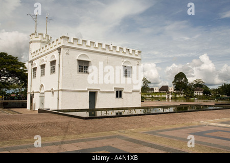 Malaysia Borneo Sarawak Kuching colonial Square Tower on river waterfront Stock Photo