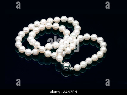 High quality pearl necklace on dark background Stock Photo