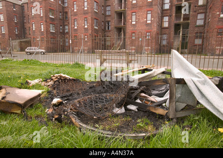 rubbish abandoned on council estate Barrow in Furness Stock Photo