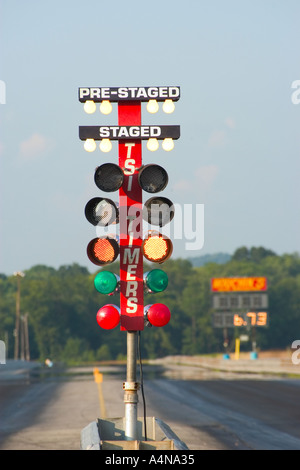 Christmas Tree starting lights on drag strip track starting line Stock Photo