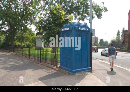 Old fashioned blue Police telephone box Glasgow Scotland Stock Photo