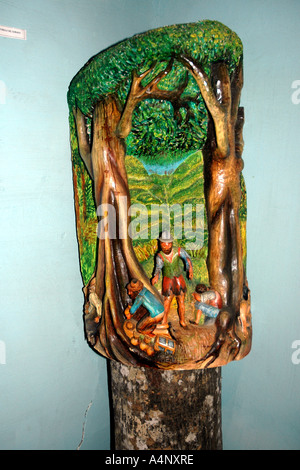 A carving of the Fable of El Dorado by Venezuelan Guilhermo Torres who lives in the Andes village of Jají above Mérida Stock Photo