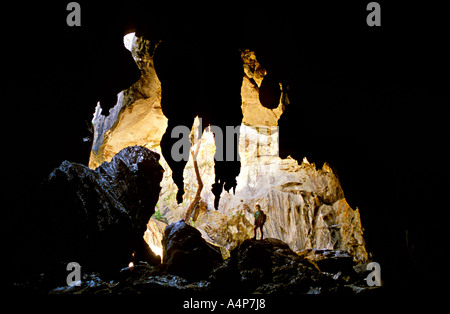 Caver standing in Royal Arch Cave Chillagoe Queensland Australia Stock Photo
