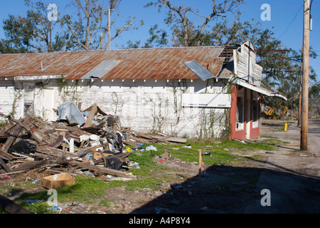 Damage from Hurricane Katrina to most structures in the Point Cadet area of Biloxi, Mississippi still visible six months later Stock Photo