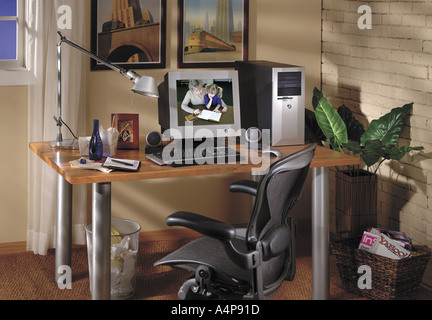 Home office with computer and desk Stock Photo