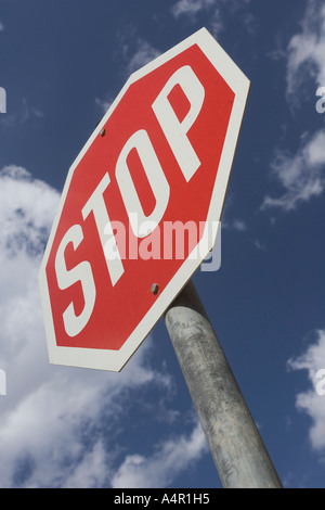 Stop Sign Bird View Low angle view of red stop light showing at a traffic light against ...