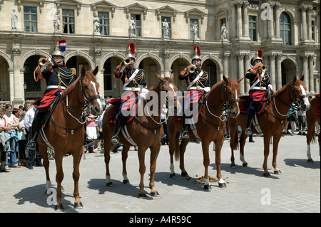 French Republican guards on show in front of the Louvre museum in Paris France 2004 Stock Photo