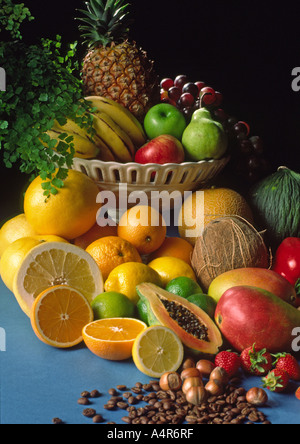 Fruit Basket of mixed fruit in a wicker basket Stock Photo