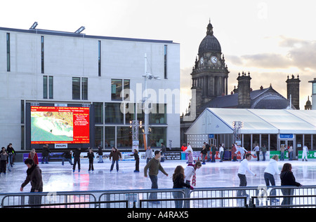 Ice Cube Outdoor Ice Skating Rink, Millennium Square, Leeds. Stock Photo