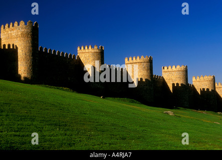 towers, turrets, Walls of Avila, Medieval walled city, city of Avila, Avila Province, Castile and Leon, Spain, Europe Stock Photo