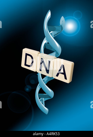 Letters DNA with helix Schriftzug DNA mit Alphadoppelhelix Stock Photo