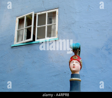 Blue wall of the Trinity building in Portmeirion, Porthmadog, Gwynedd, Wales UK Stock Photo