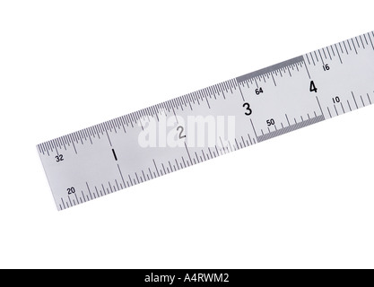 stainless steel ruler with inch markings Stock Photo