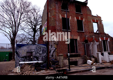 Demolition of row of Victorian houses previously squatted in St Agnes Place Kennington South London. Stock Photo